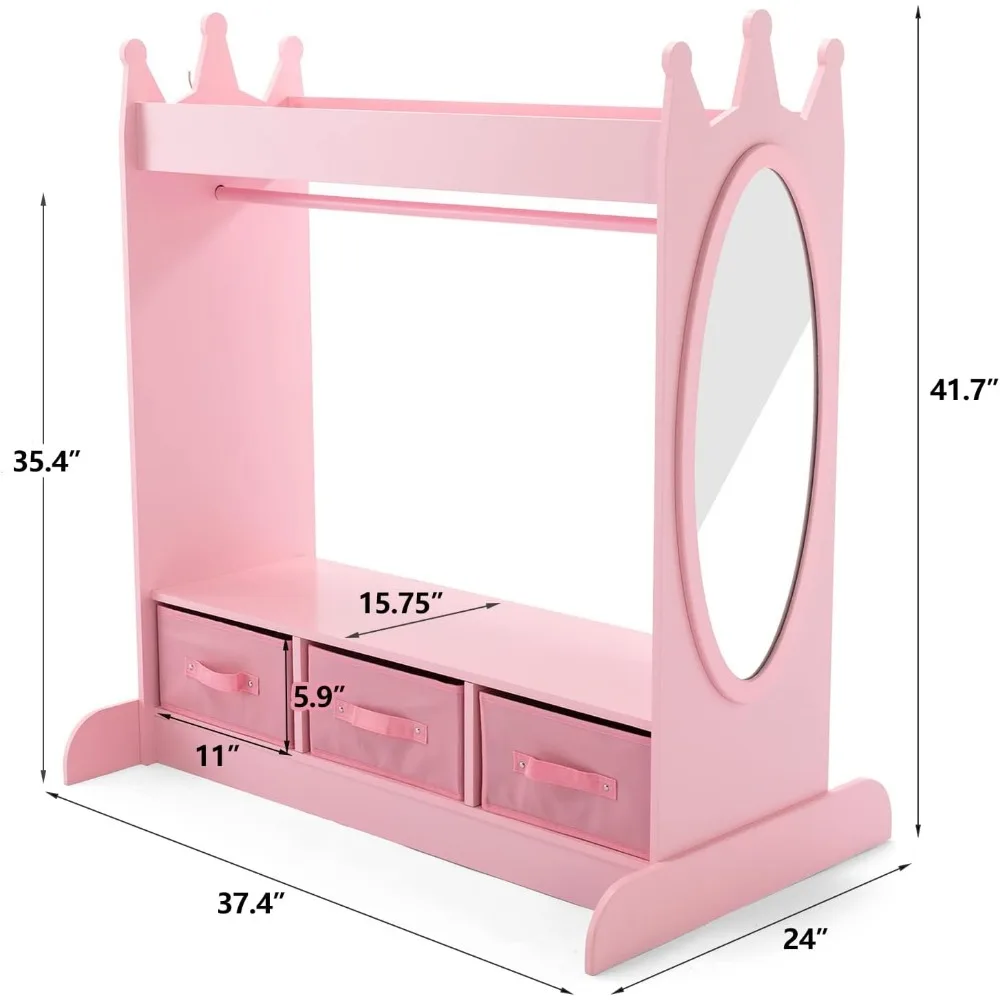 Kids Armoire Dress-Up Storage w/Mirror and Drawers,Dress up Closet,Costume Dress up Wardrobe, Pretend Storage Closet w