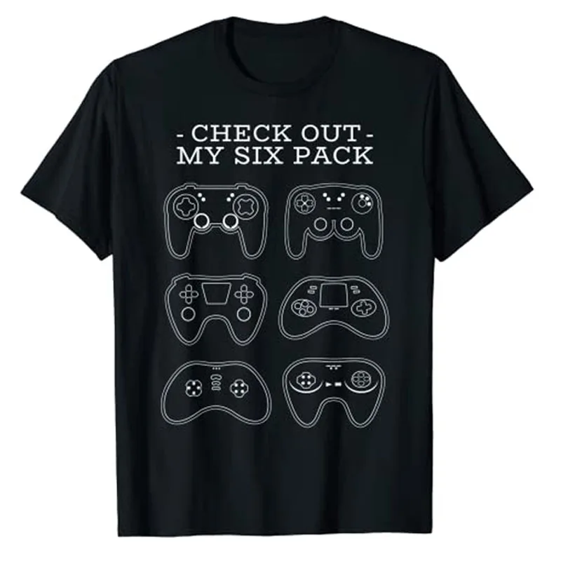Camisetas de videojuegos CHECK OUT MY SIX PACK para hombres y niños, divertidas camisetas gráficas para gamers, regalo, ropa para vacaciones