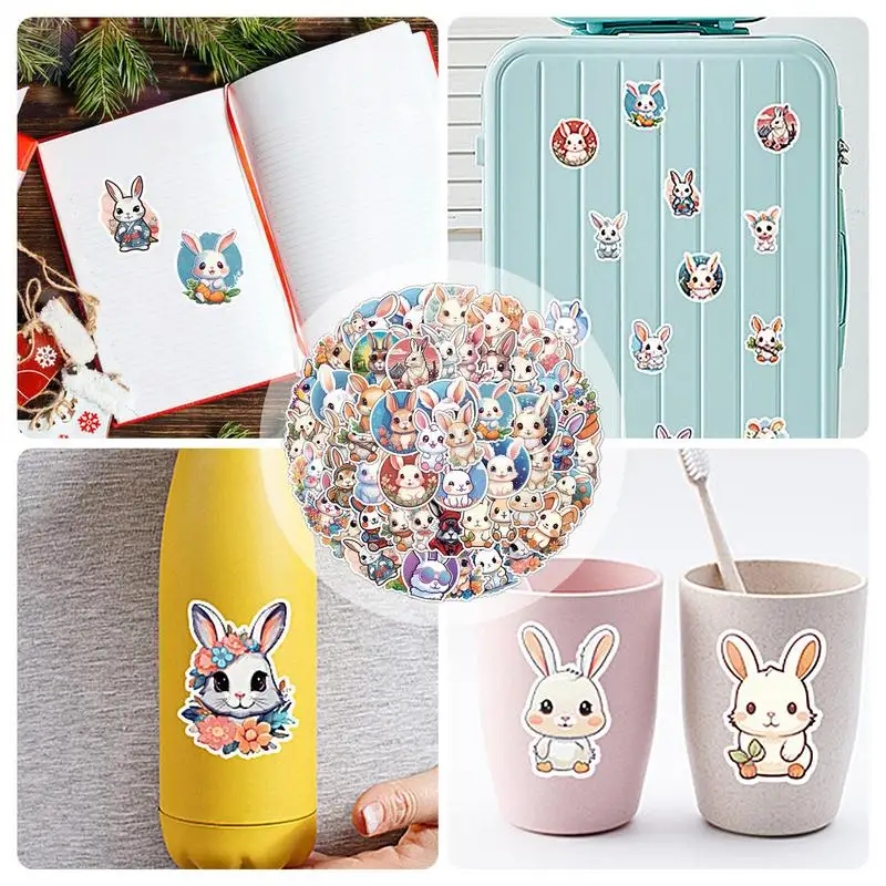 กระต่ายสติกเกอร์ขวดน้ํากระต่ายอีสเตอร์สติกเกอร์น่ารัก 50x ตลกความงามสัตว์สติ๊กเกอร์กันน้ําสําหรับขวดน้ําแล็ปท็อป