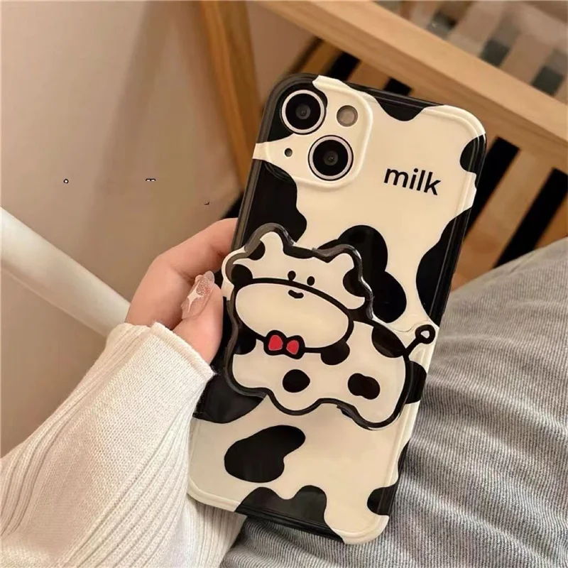 Cow Print Phone Case For iPhone 14 13 12 11 Pro XS MAX XR 7 8 Plus Mini SE2020 Silicone Cover Cases With Holder