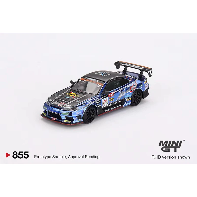 PreSale MINIGT 855 1:64 Silvia S15 D MAX Racing #70 Diecast Diorama Model Collection Miniature Toys