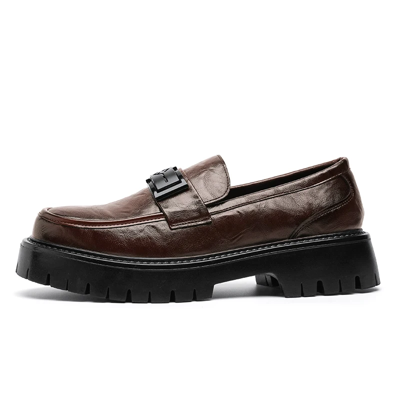 Loafers Men's Thick-soled Heightening British Style High-Level Business Casual Leather Shoes Slip-On Lazy Tassels #1215