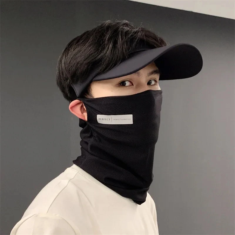 Summer Ice Silk Sunscreen Mask For Men Women Outdoor Cycling Face Cover Solid Color Neck Wrap UV Protection Ear Bandana Scarf