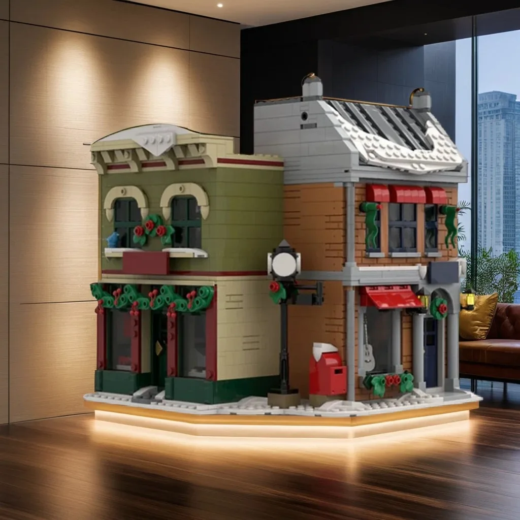 

1268pcs MOC Corner Holiday Main Street DIY Festive Corner Plaza Vintage-Inspired Christmas Build, Birthday Building Blocks Gift