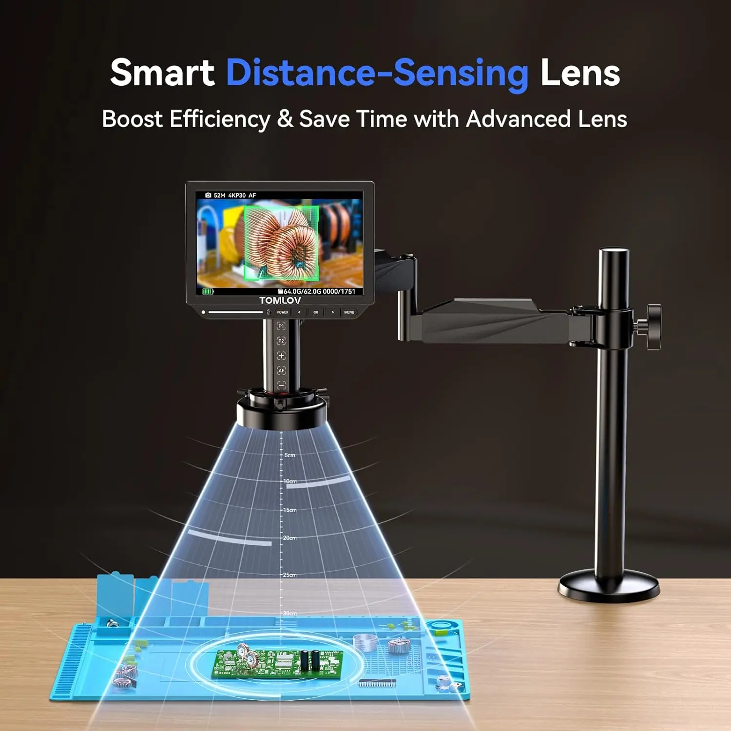 Imagem -04 - Tomlov 4k Microscópio Digital Autofoco 2000x Tm4k-af Braço Flexível Microscópio de Solda Hdmi Eletrônica Pcb Microscópio de Soldagem