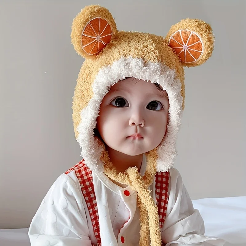 1pc Plus Fleece Ear Protection Cute Boys And Girls Warm Woolen Hat For 0-3 Years Old Baby In Autumn Winter