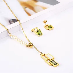Cubic Zirconia Necklace Earrings Set Stainless Steel Jewelry Woman Charm fashion Jewelry Accessories Bohemian