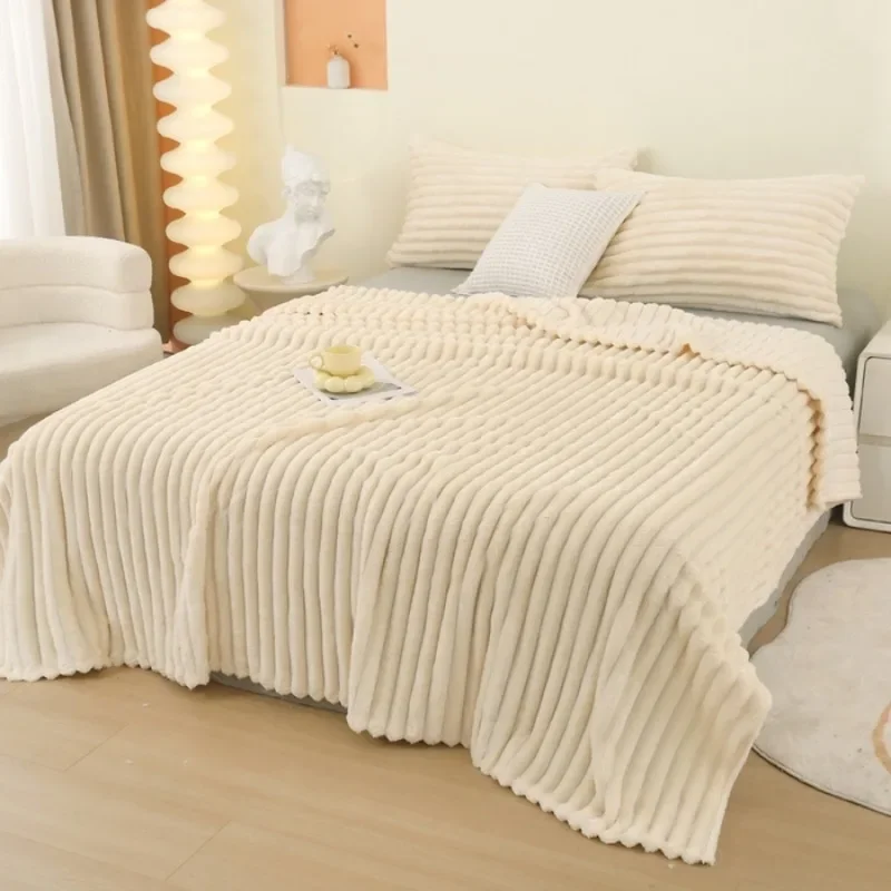 1pc Winter Thick Warm Rabbit Plush Lightweight Luxury Solid Color Multi functional Blanket Bedroom Living Room Blanket