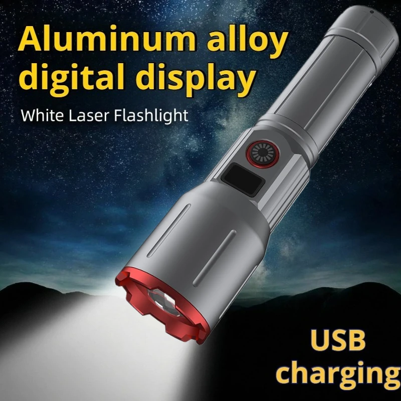 

Мощный светодиодный фонарь с зарядкой Type-C, зумом, цифровым дисплеем, водонепроницаемый, для кемпинга, ночной рыбалки, уличный фонарь