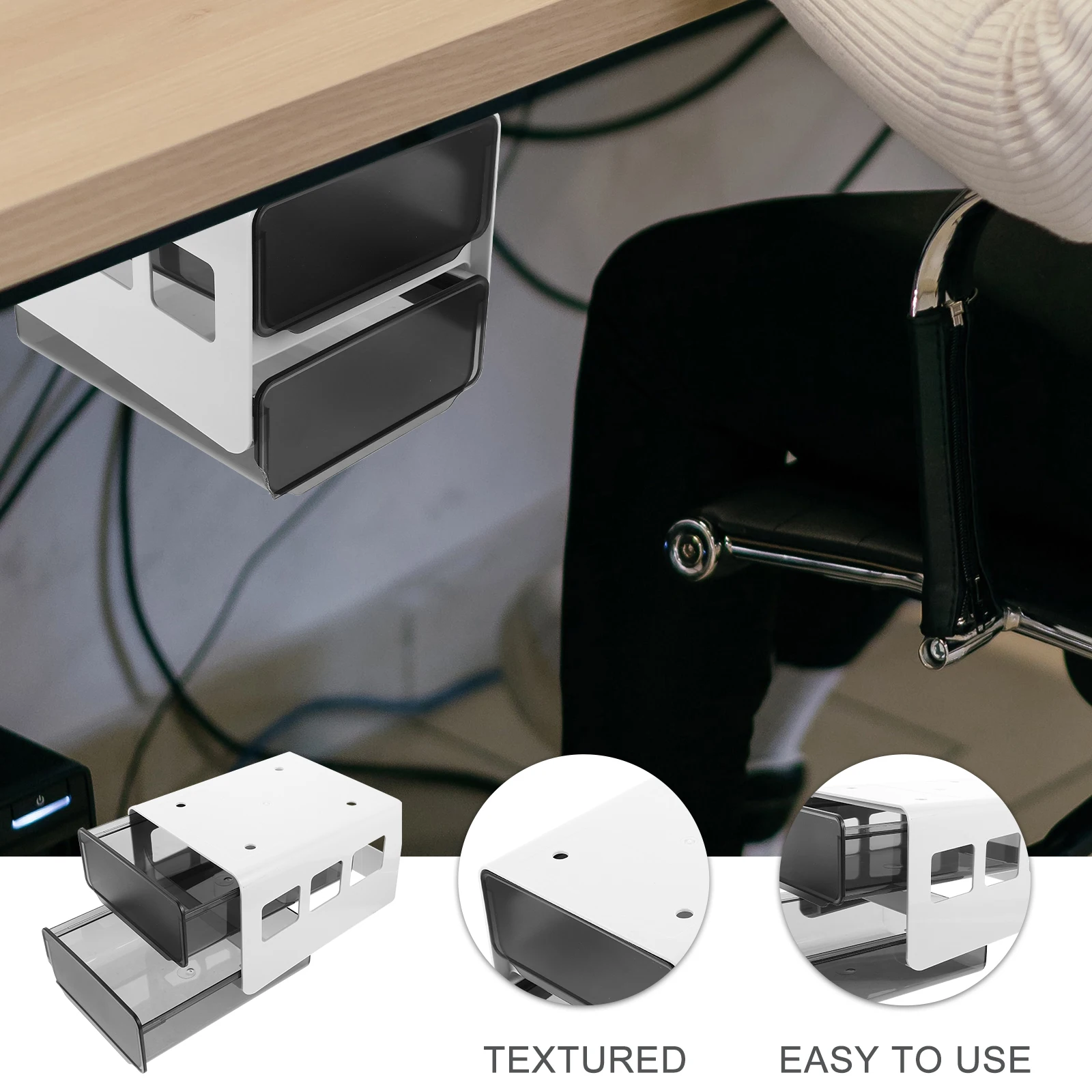

Under Desk Hidden Storage Box Drawer Without Punching Dormitory Small Office Drawers PP 1024 1 Double Layer Transparent Table