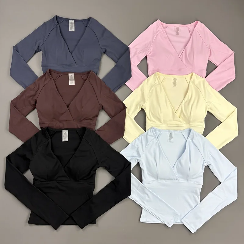 Women Sports Long Sleeve V Neck Fitness Top Gym Quick Dry Activewear High Stretch Slim Fit Yoga Top Pilates Workout Daily Wear