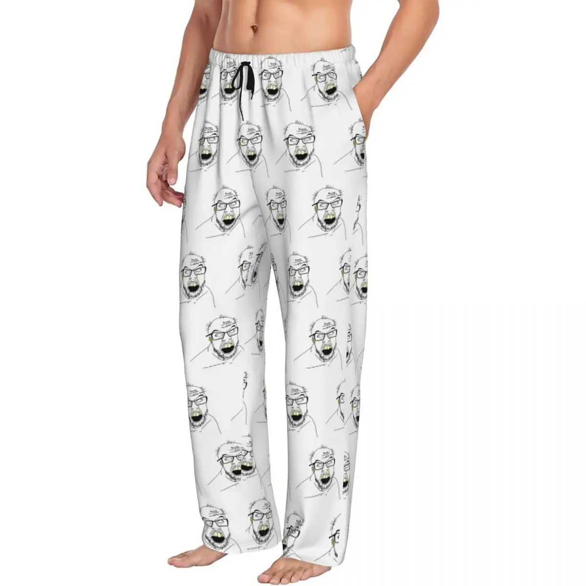 

Custom Smiling Wholesome Wojak Soyjak Stockings Funny Meme Men Pajama Pants Lounge Sleep Sleepwear Bottoms with Pockets