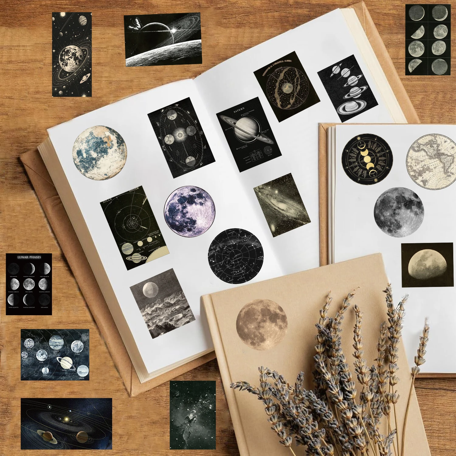 50pcs Retro Universe Planet Vinyl Stickers Vintage Celestial Designs for Water Bottles Cars Cups Computers Guitars Skateboards