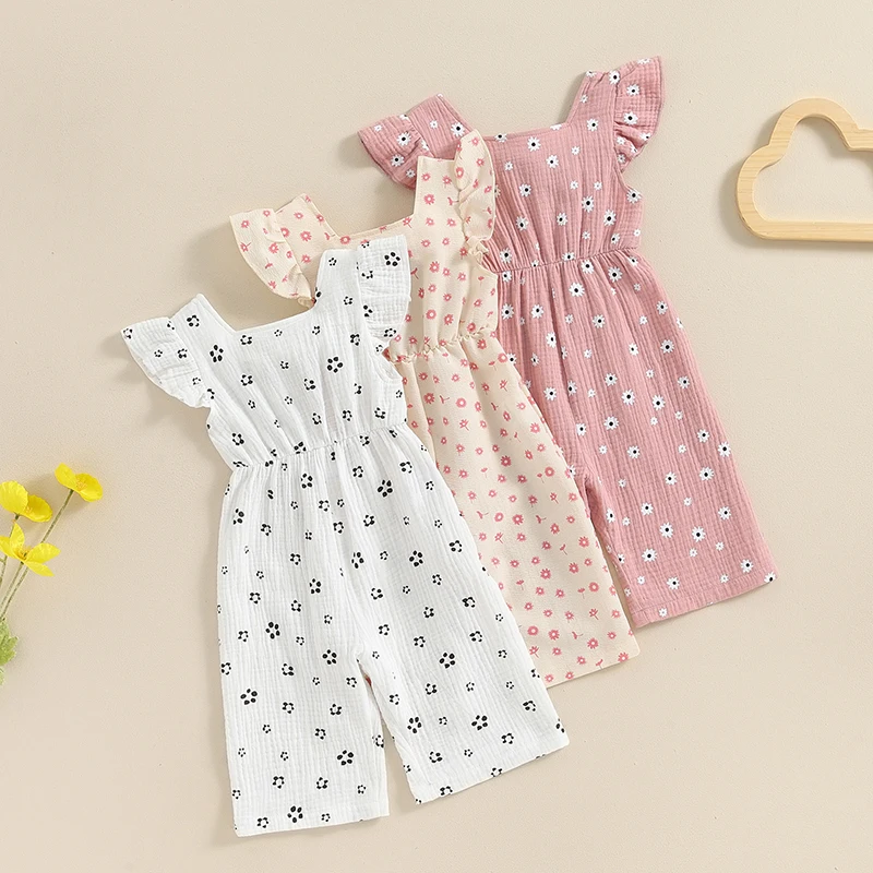 

Newborn Clothes Little Girl Romper Summer Floral Print Ruffle Jumpsuits Baby kids clothes Girls romper Casual Bib Pants Overalls