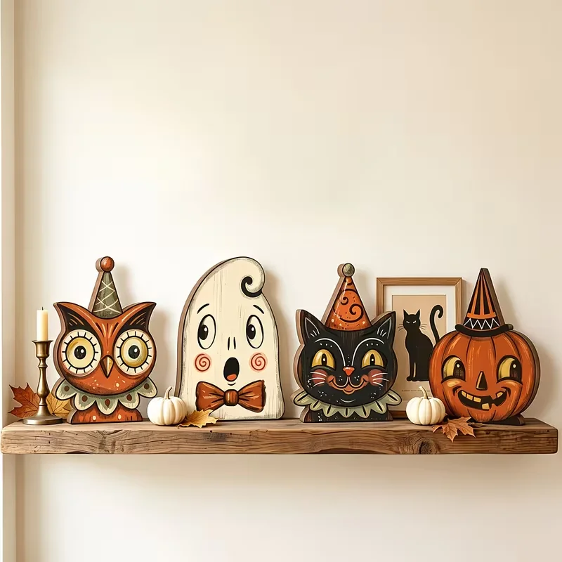 Halloween-Innendekoration, Vintage-Holzblöcke zur Regaldekoration, Einweihungsgeschenke – Detail 6