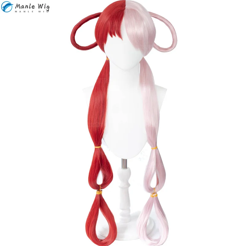 High Quality Anime Film RED UTA Cosplay Wig Half Red Half Pink Heat Resistant Synthetic Hair Uta Wigs Headphone Prop + Wig Cap