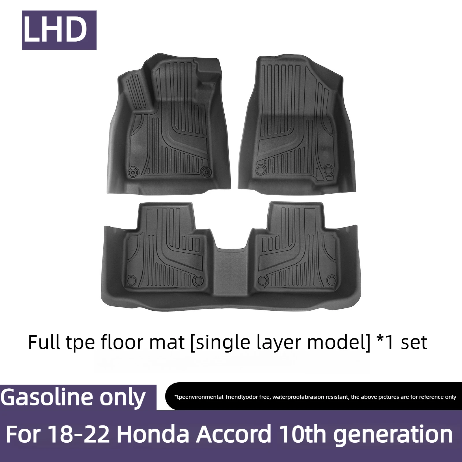 3D High-Edge TPE Car Mats for Honda Accord 10th Gen (LHD) – Integrated Molding, Durable Precision Fit – Ideal for Bulk Orders
