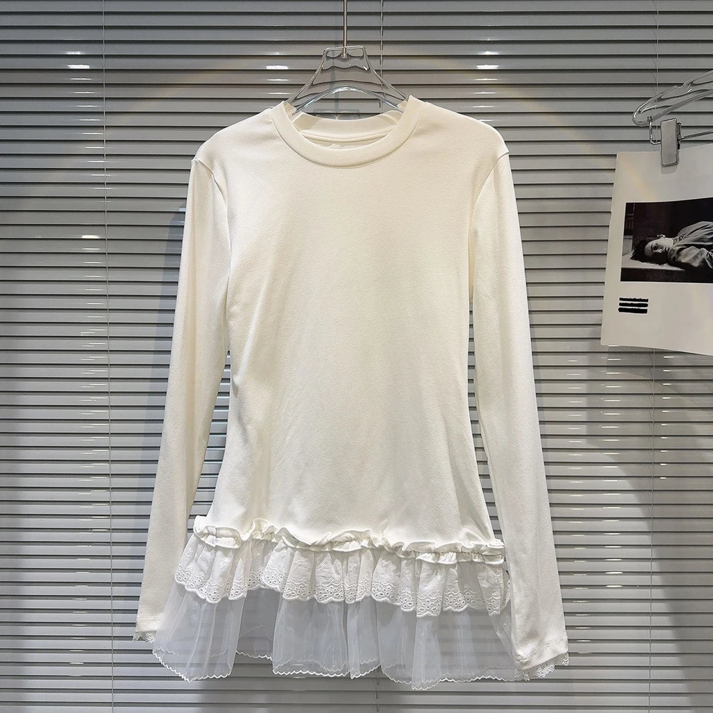 Sweet Lolita Ballet Sle Ruffle Hem Long Sleeve T-Shirt Women's Fashion Autumn Winter Slimming Base Layer Shirt Inner Wear Top