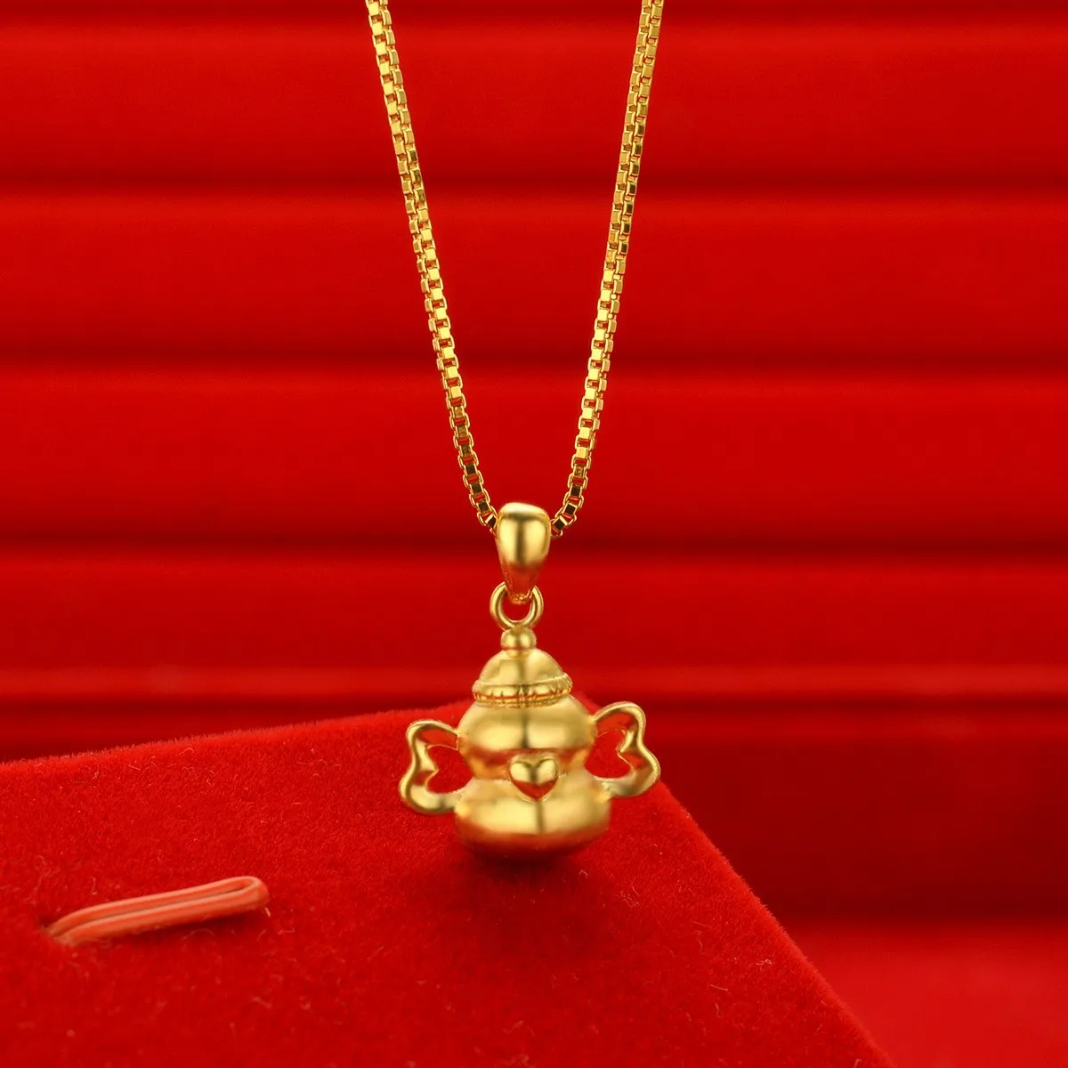 

AU999 Gold Store Same Style Necklace Pendant Solid Small Gold Gourd Necklace 24K Pure Gold Bottle Pendant Baby Gift