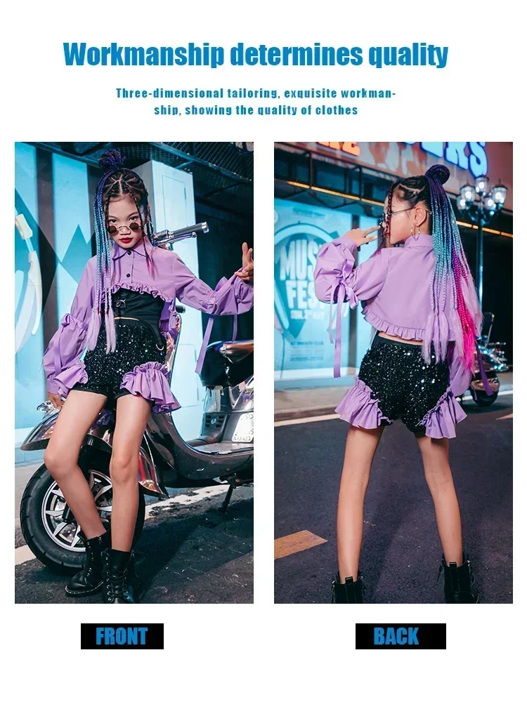 

Наряд в стиле хип-хоп, джазовые костюмы, танцевальная одежда, брюки K-POP, блестящая блестящая одежда с блестками, детская блестящая уличная одежда для девочек