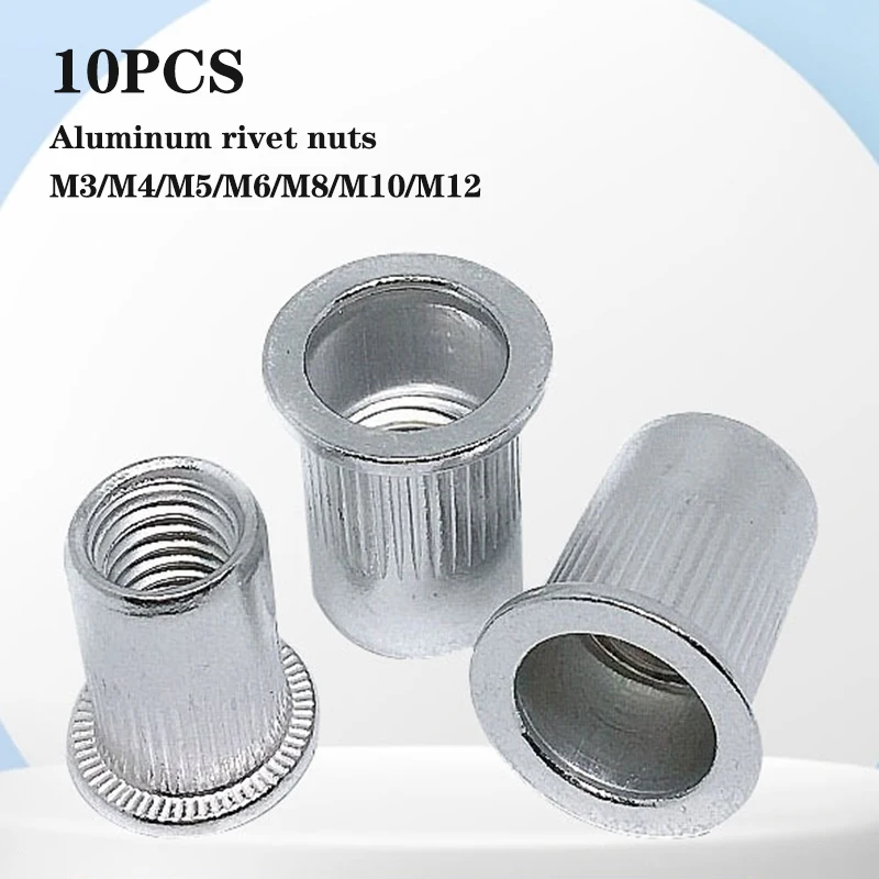 10 Pcs M3 M4 M5 M6 M8 M10 M12 Aluminum Rivet Flat Thread Insert Rivet Set Nut