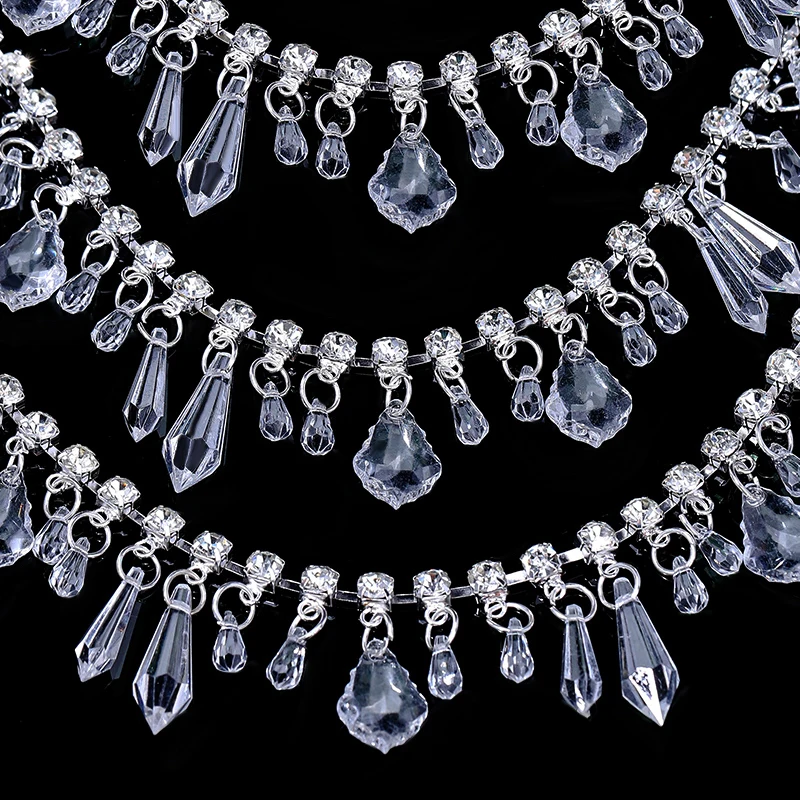 

1 Yard Glitter Glass Transparent Crystal Pendant Chain DIY Garment Curtain Bag Tablecloth Decorative Lace Trim Chain