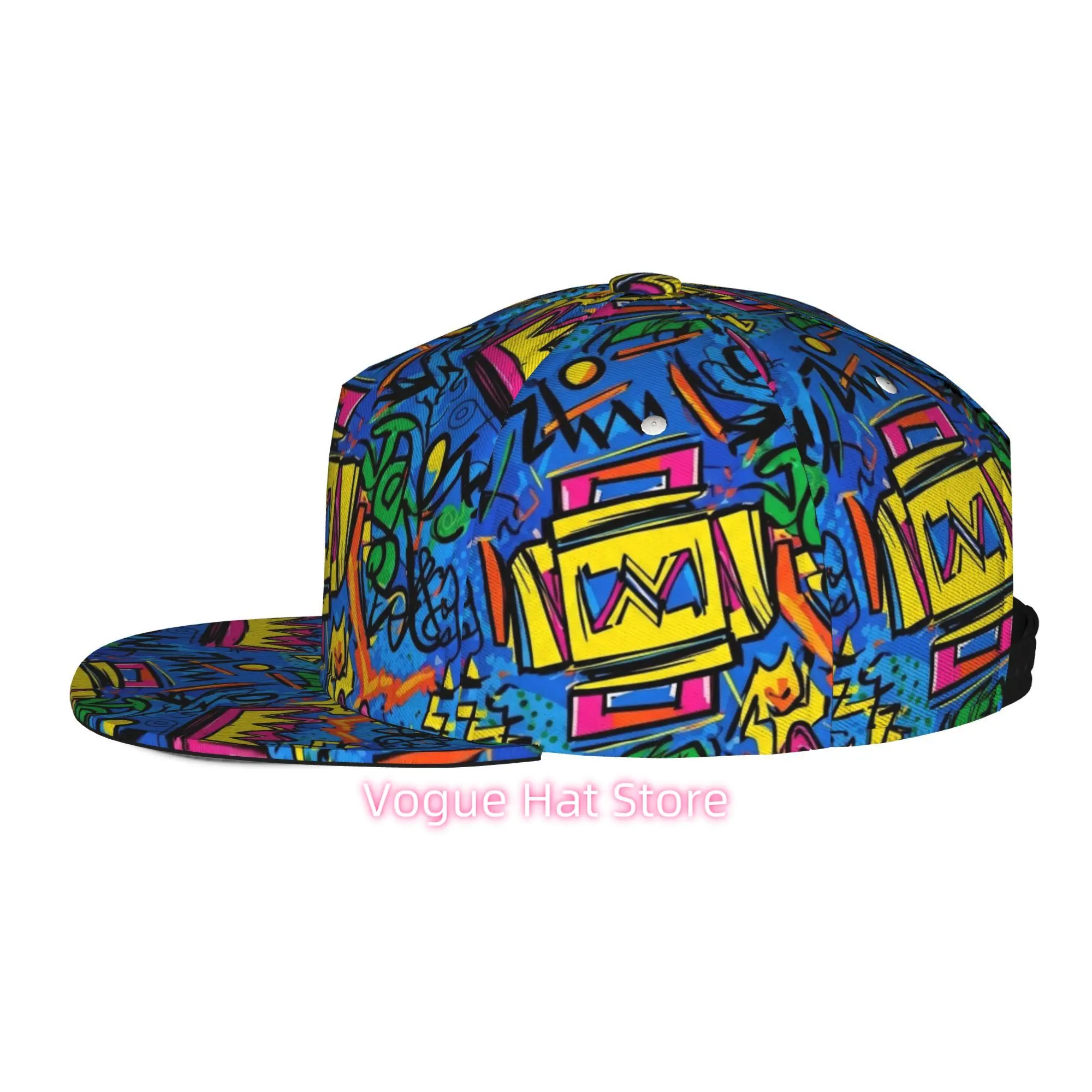 Men'S And Women'S Baseball Cap, Abstract Graffiti Crowns Adjustable Snap-On Brim, Flat-Top Design - Suitable for Casual Outdoor