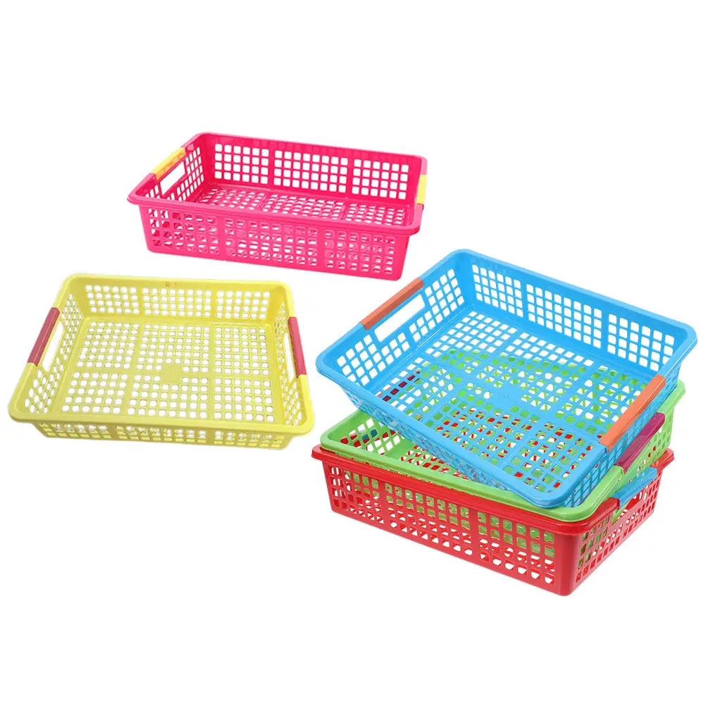 

5Pcs Lightweight Colorful Plastic Storage Baskets Multifunctional Stackable Organizer for A4 Files Classroom Supplies Home