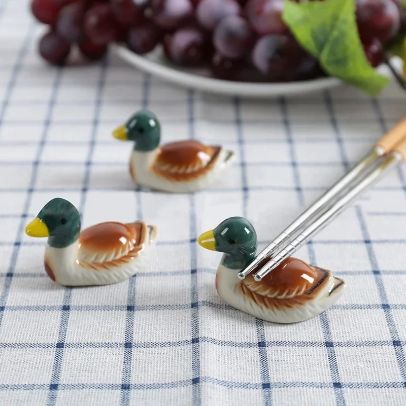 Soportes para palillos de cerámica con forma de pato de porcelana, soporte para palillos, estante, patos, cucharas, tenedor, estante, cubiertos de descanso de cerámica, 1 ud.