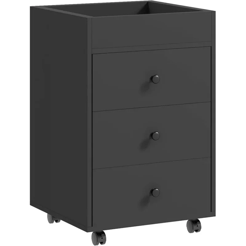 3 Drawer Home Office Storage Cabinet, on Wheels with Removable Tray, Under Desk Printer Stand , Black