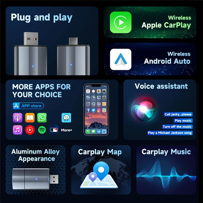 B67C Wifi Auto Connection Mini Adapter Smart Converter Carplay And Android Auto Compatible Adapter For Cars For Wired To Wireles