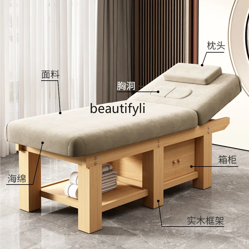 Solid Wood Facial Bed Beauty Salon Special Ear Cleaning Massage Therapy Bed SAP Micro-Finishing Moxibustion Massage Bed