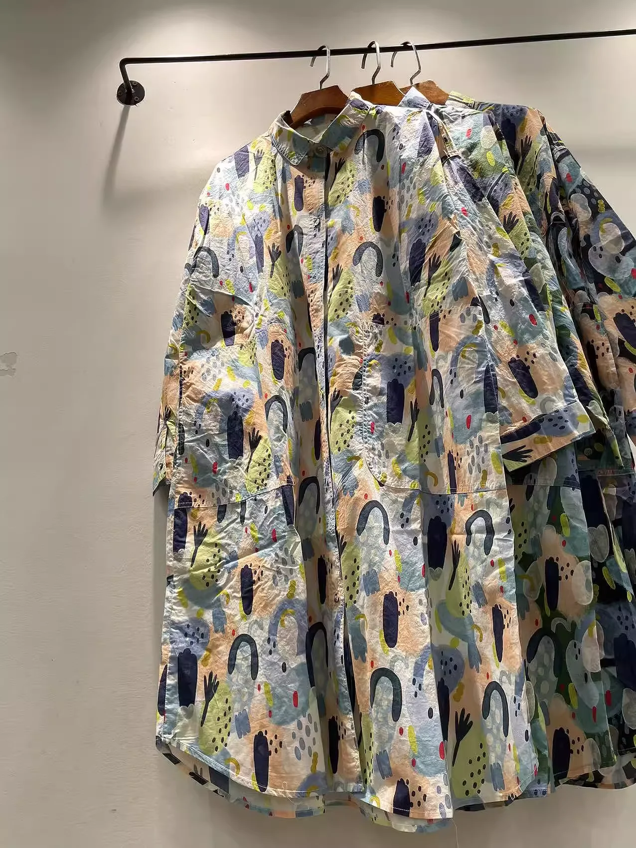 플러스 사이즈 가을 여성 의류 100% 코튼 만화 프린트 셔츠 드레스 여성용 하라주쿠 패션 하프 슬리브 블라우스 드레스