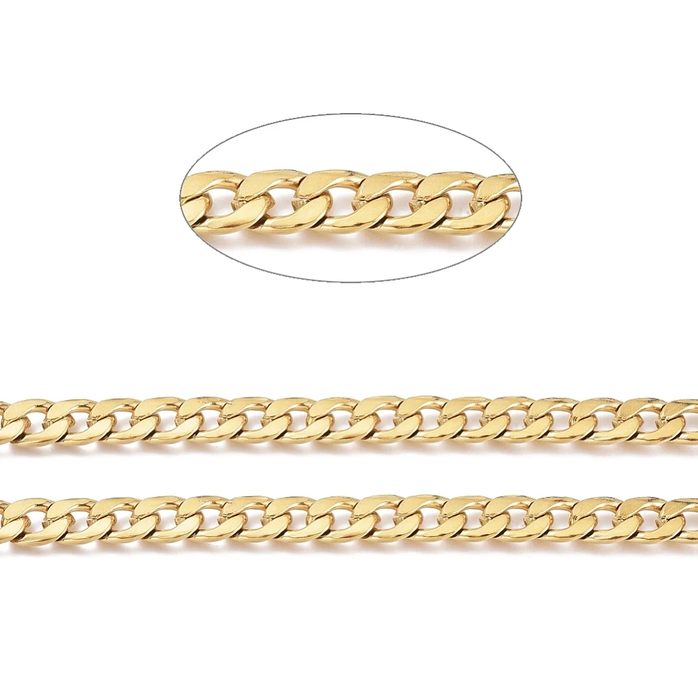 

10 м/рулон, кубинская цепочка из настоящего золота 18 карат, тяжелая несварная цепочка из стали 304 с IP-покрытием и катушкой, роскошные ювелирные изделия 10x7x1,8 мм
