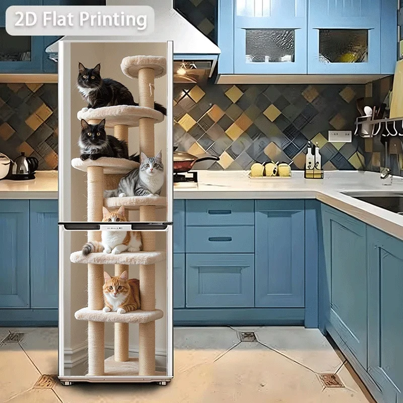 of 2D Pattern Printing Refrigerator Sticker for The Kitchen, Measuring 23.62X70.87 inch, Featuring The Theme 'Cat Star Layer R view 2