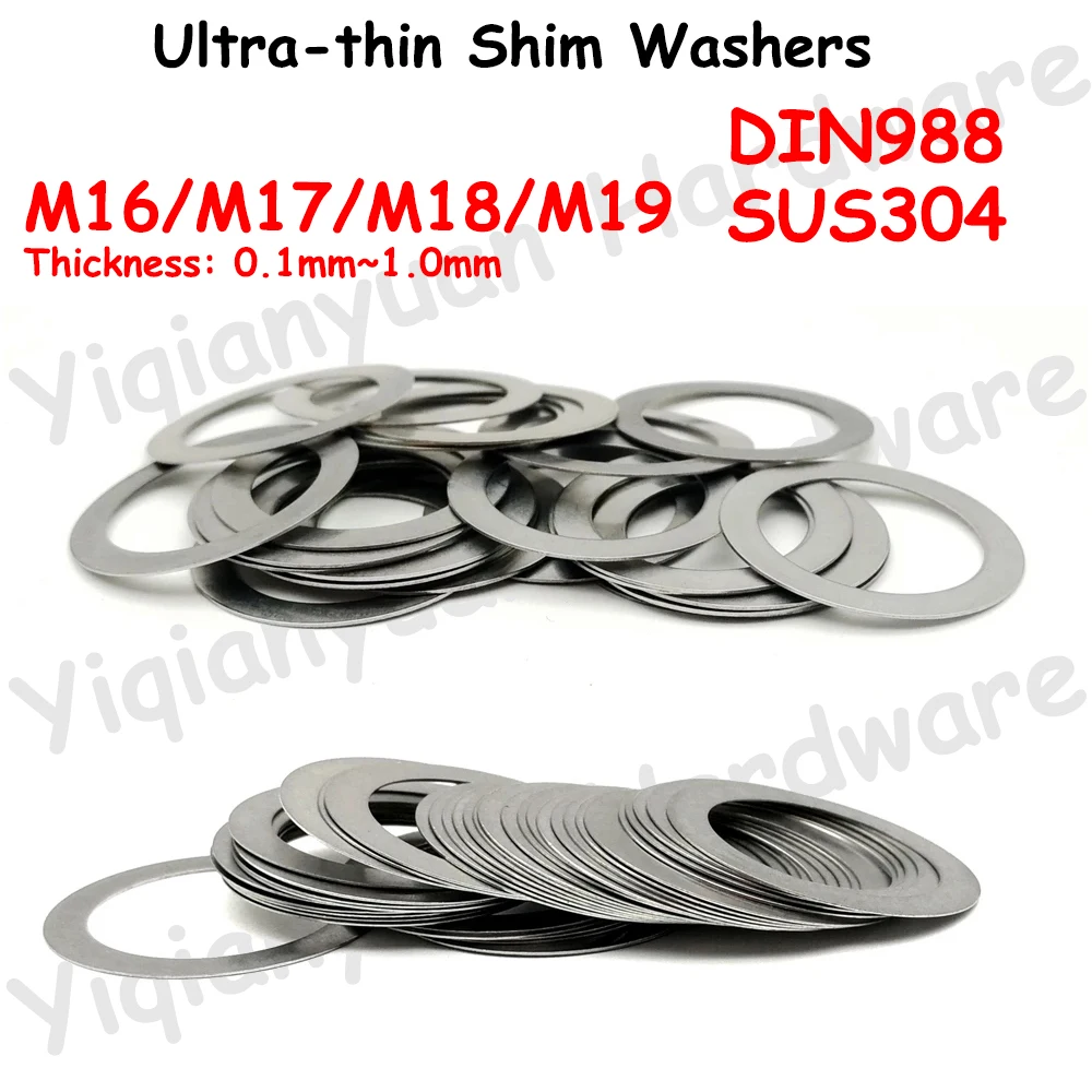 Yiqianyuan M16 M17 M18 M19 DIN988 SUS304 Stainless Steel Adjusting Shim Washers Ultra-thin Plain Washer Flat Gaskets