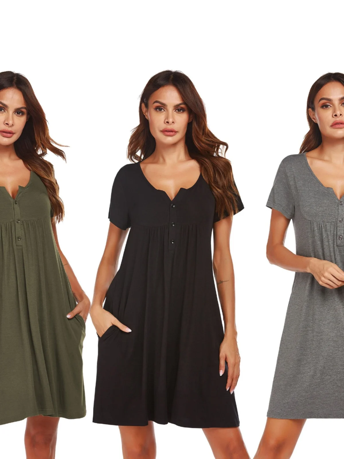 Summer ort Sve ket Color Blo Midi Dr A-Line Skirt V-Ne Women's Faion Polyester Fiber 8-24 Years Old