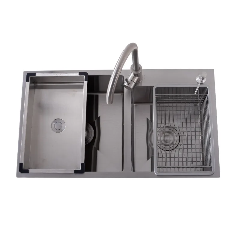 

Kitchen stainless steel wash pool sink simple 304 stainless steel narrow side sink wash basin double handmade basin