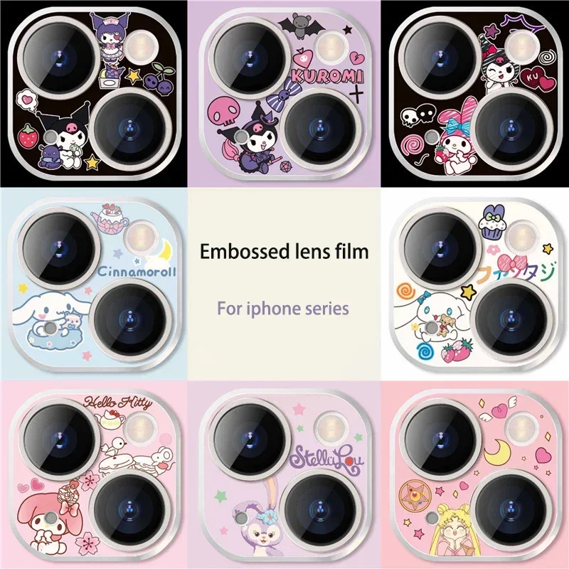 Cartoon Hello Kitty Protective Glass Film Tempered Glass For iPhone 15 14  Pro Max 13 12 11 Back Camera Lens Screen Protector