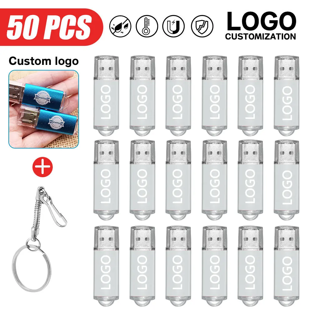 50pcs/lot USB2.0 Flash Drive 64GB 32GB Pen Drive Memory Stick Pendrive 4GB 8GB 16GB U Disk Thumb Flash Disk Gift Free laser logo