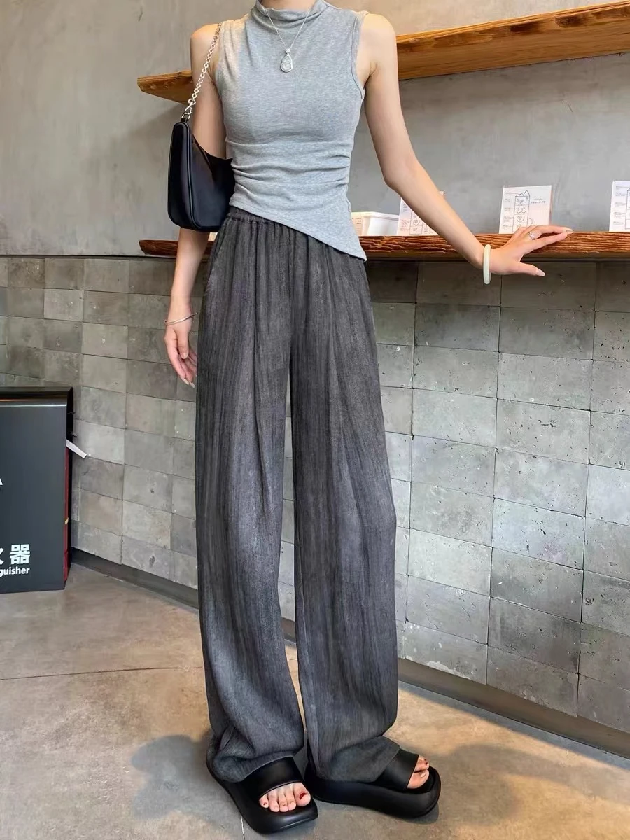 

Cotton and hemp pants women's summer 2024 new explosive hanging loose tie dye Yamamoto wide leg pants ice silk sunscreen cool pa