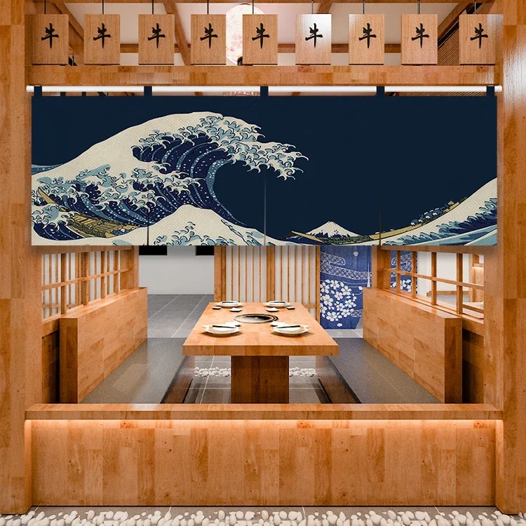 Japanese-style Ocean Wave Pattern Door Head Curtain Restaurant Bar Horizontal Curtain Bar Table