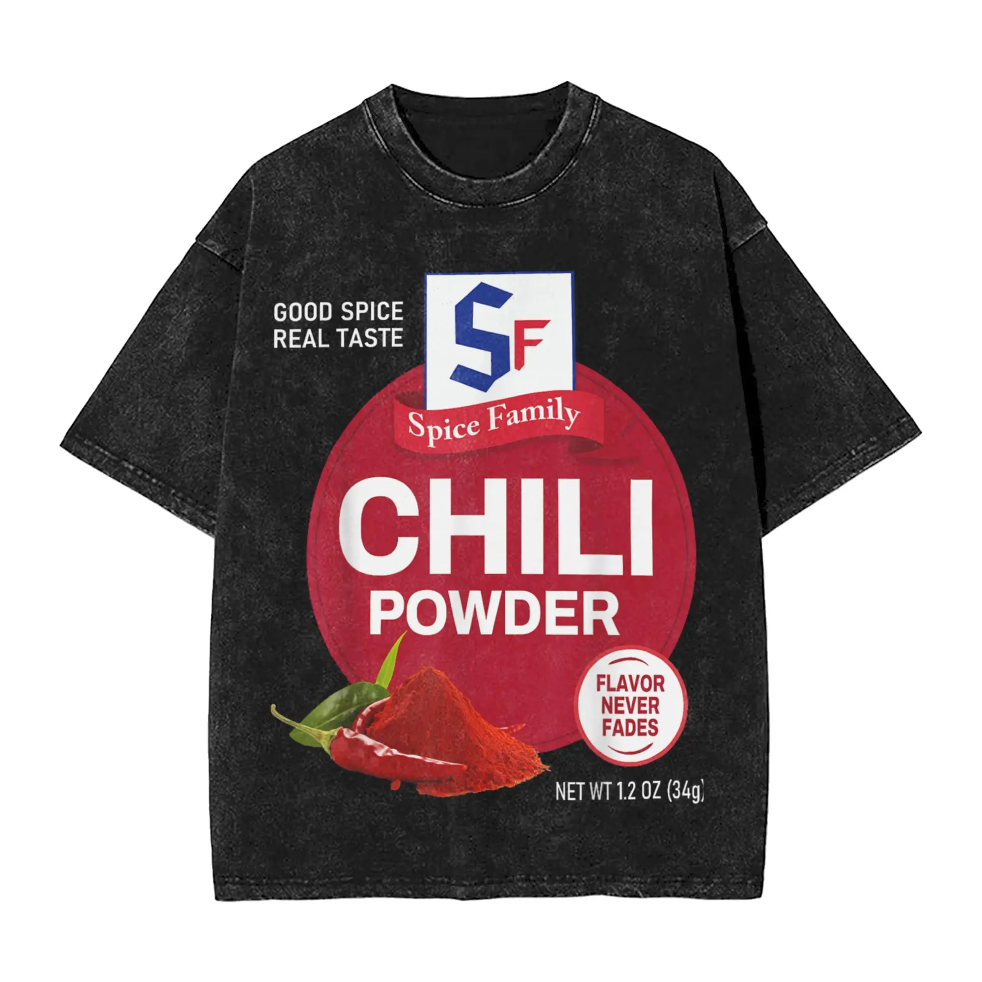

Chili Powder Spice Group Family Matching Halloween T-Shirt for Men Round Collar Washed Short Sleeve Tee Shirt Plus Size Clothes