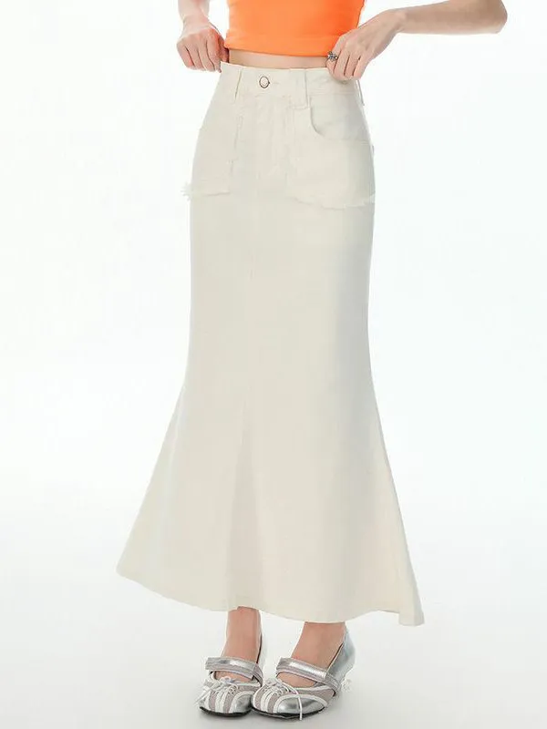 

High Waist Elastic Denim Midi Skirt Women's Summer New Design Versatile Slimming Fish Tail Skirt mid Length A-Line Skirt
