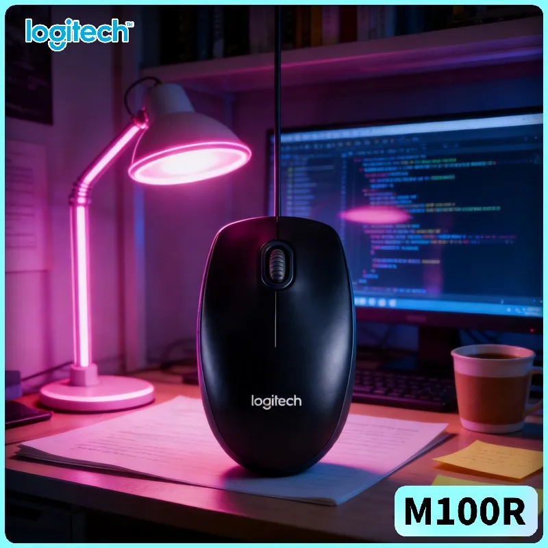 Logitech M100R Wired USB Optical Mouse 1000DPI Ambidextrous Design Compact Grip for PC Mac Desktop Laptop Office