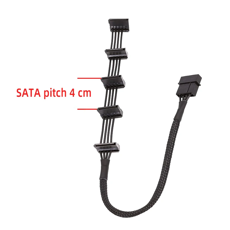 High Quality 1 Pcs Practical Durable PC Server 4 Pins IDE Molex 1 to 5 SATA Power Cable Adapter Splitter Cables 18AWG Black 40cm