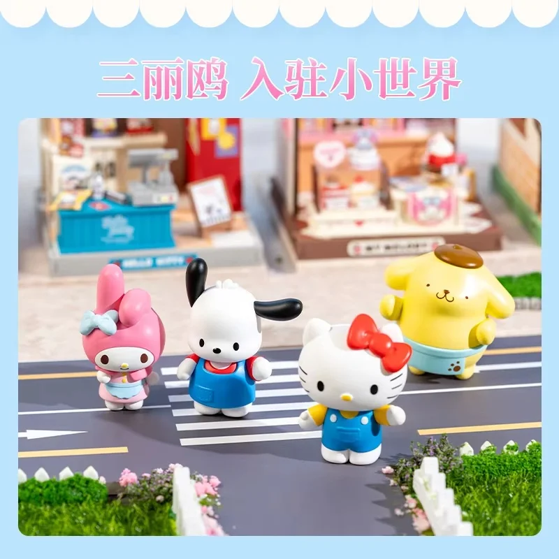 Sanrio familia Linda tienda gerente serie Diy casa pequeña Mini modelo en miniatura bloques de construcción para niños juguetes de regalo