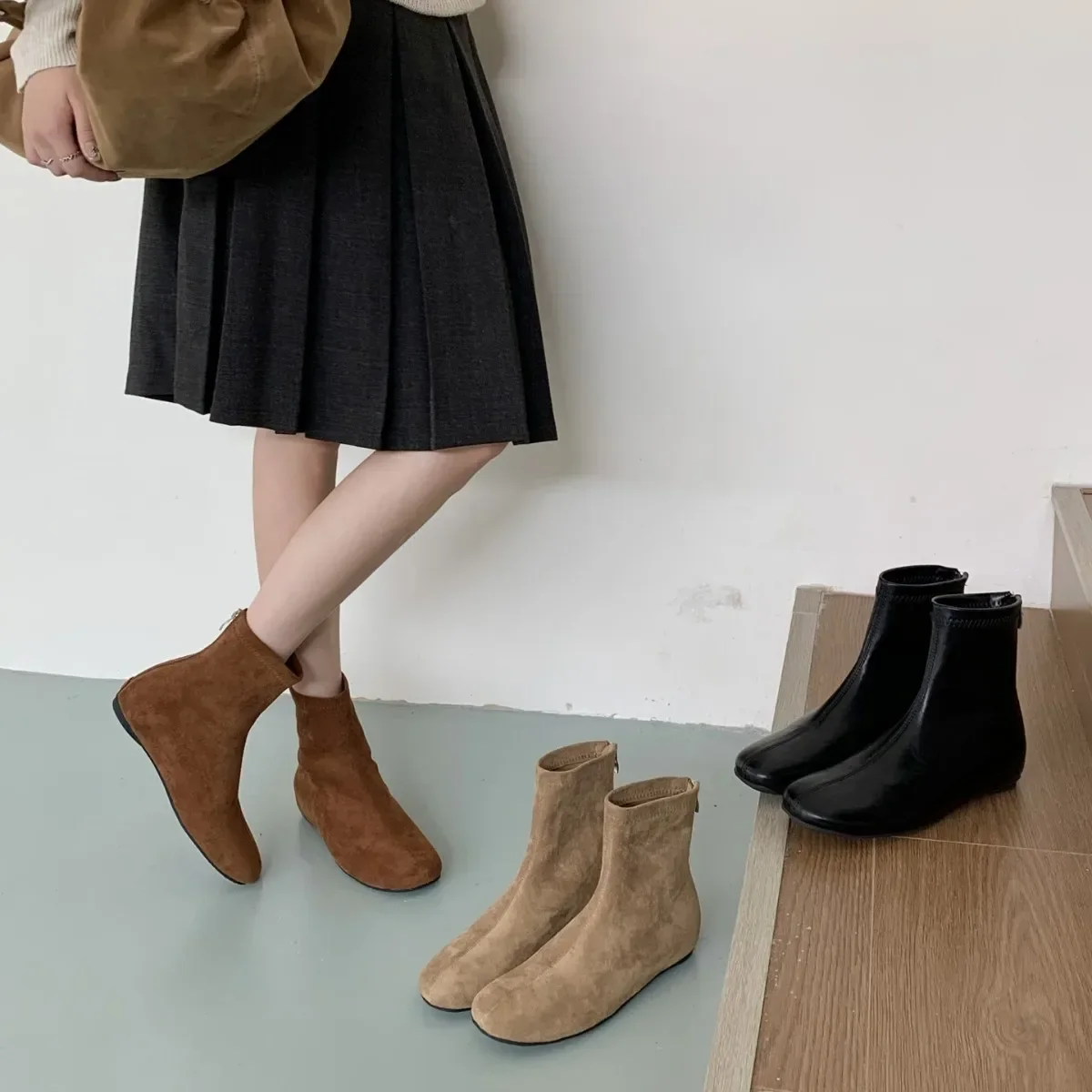 Dapaishow Korean Style Short Boots Women's Velvet Surface Birkenshoes Holiday Travel Low Cut Fashionable All-Match Boots