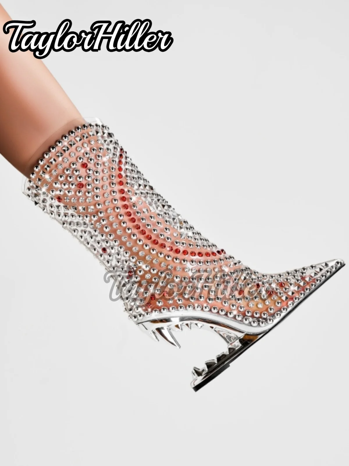 

Серебряные римские сапоги с кристаллами, летние женские роскошные дизайнерские туфли на высоком каблуке с острым носком, современные туфли на молнии сбоку, Zapatos De Mujer, смешанные