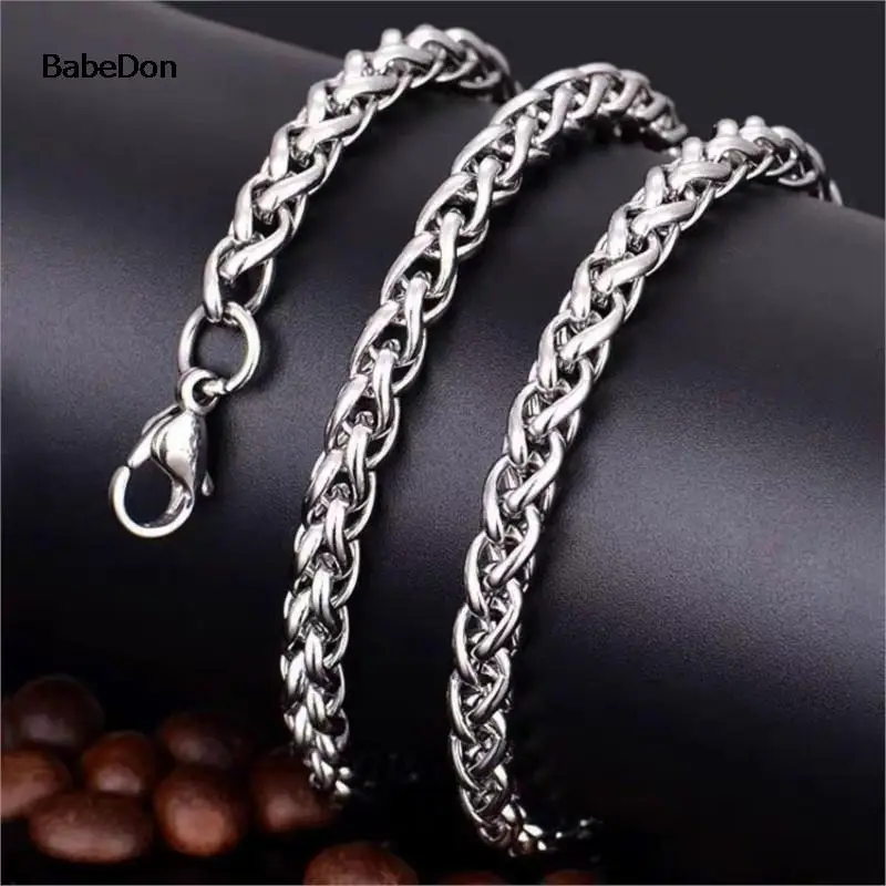 BabeDon 3MM-8MM STAINLESS STEEL TWIST LONG CHAIN NECKLACE FOR MEN Neck Punk Jewelry Pendant Accessories Male Chains